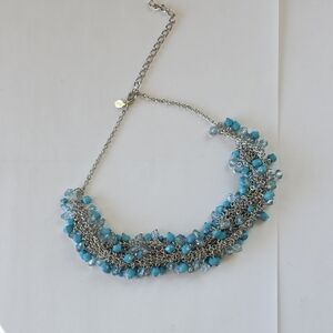 Chic Silver and Blue Beaded Necklace
